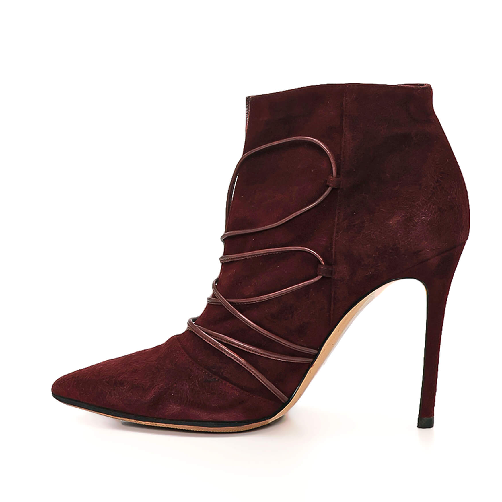 Gianvito Rossi - Burgundy Suede Lace Up Bootie /40.5